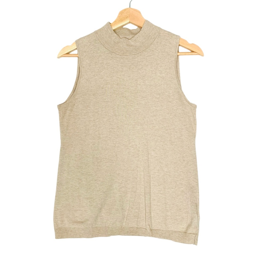 Chaps by Ralph Lauren Tan Mock Neck Sleeveless Sweater Top Size Small
